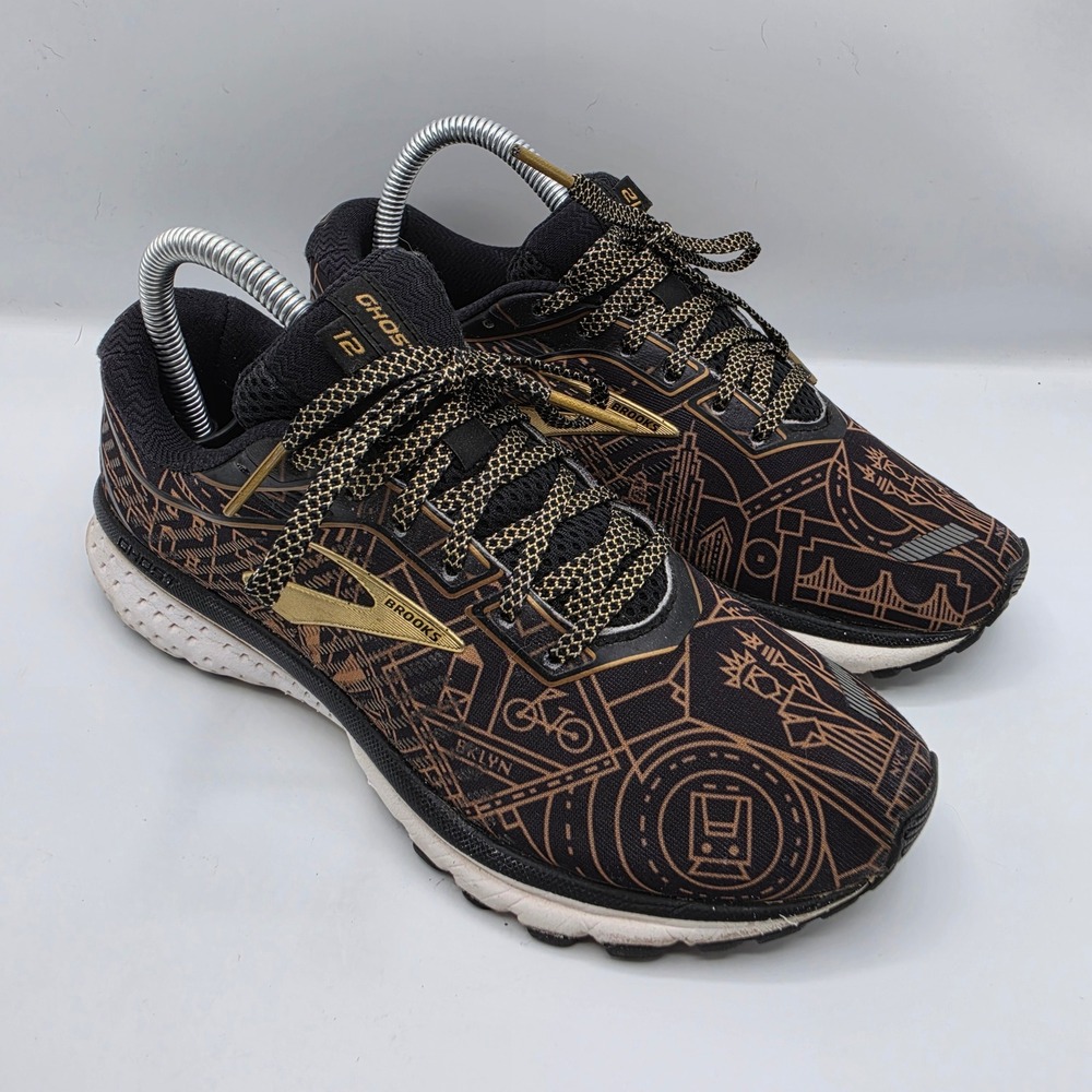 Brooks Ghost 12 NYC Marathon Black Gold Running Shoes Womens 7.5 1203051B026